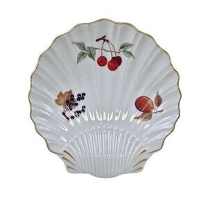 Royal Worcester Evesham Gold Scalloped Shell Dish Fruit Design England Vintage